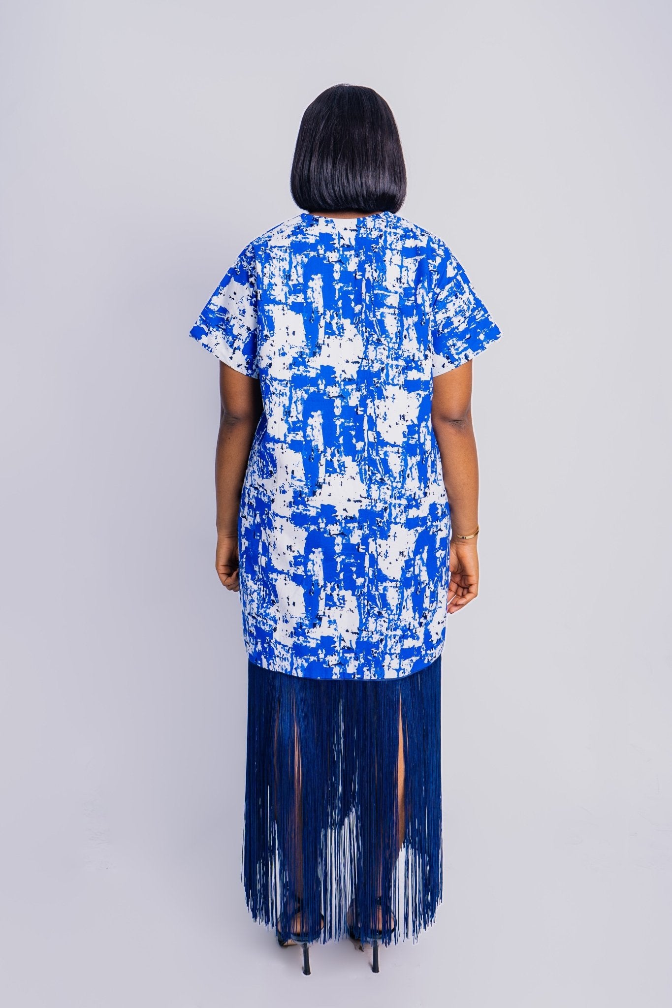 Blue Ankara Print Bou Bou with Fringe - FASHKLO