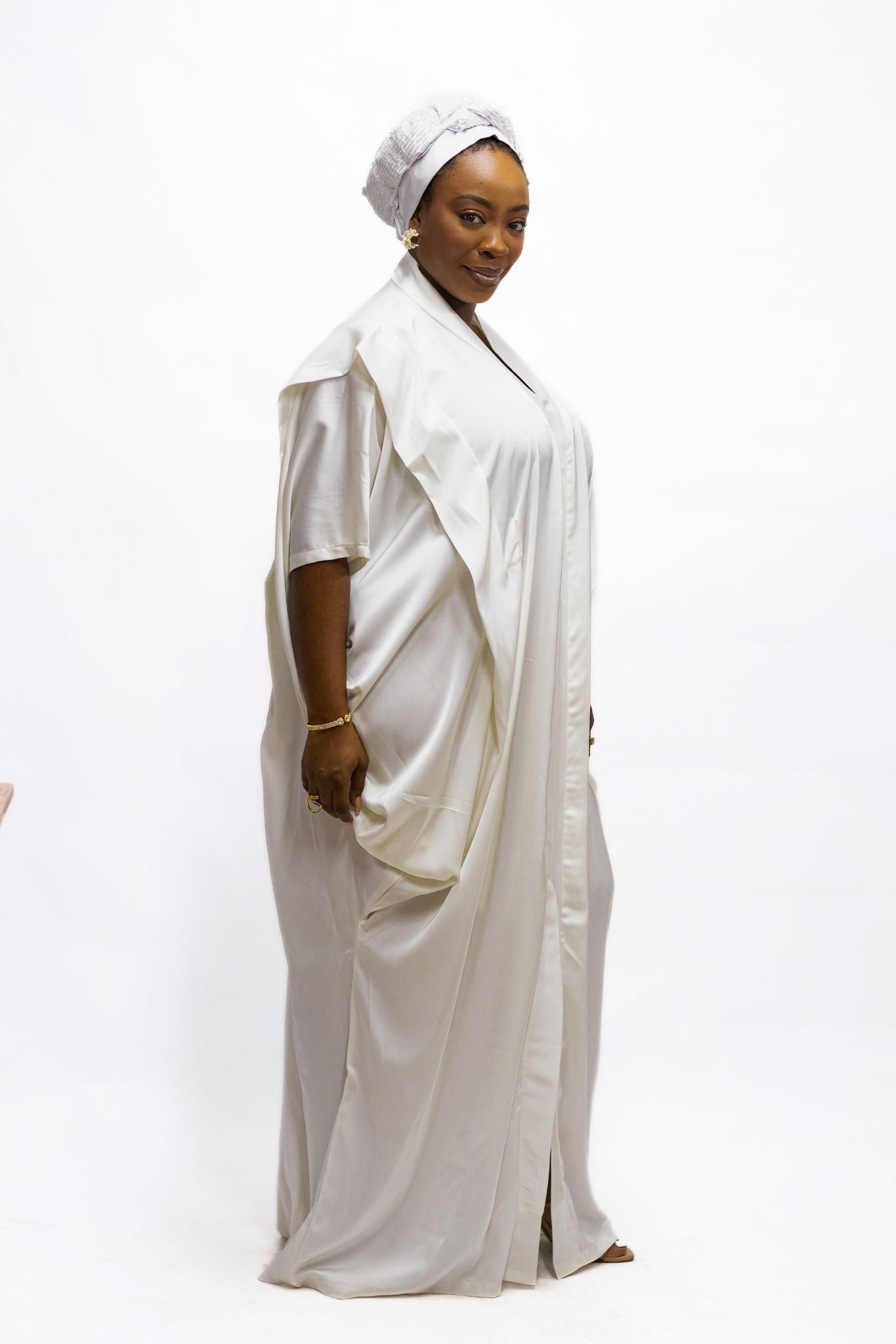 Low Drape Off White Silk Bou Bou - FASHKLO