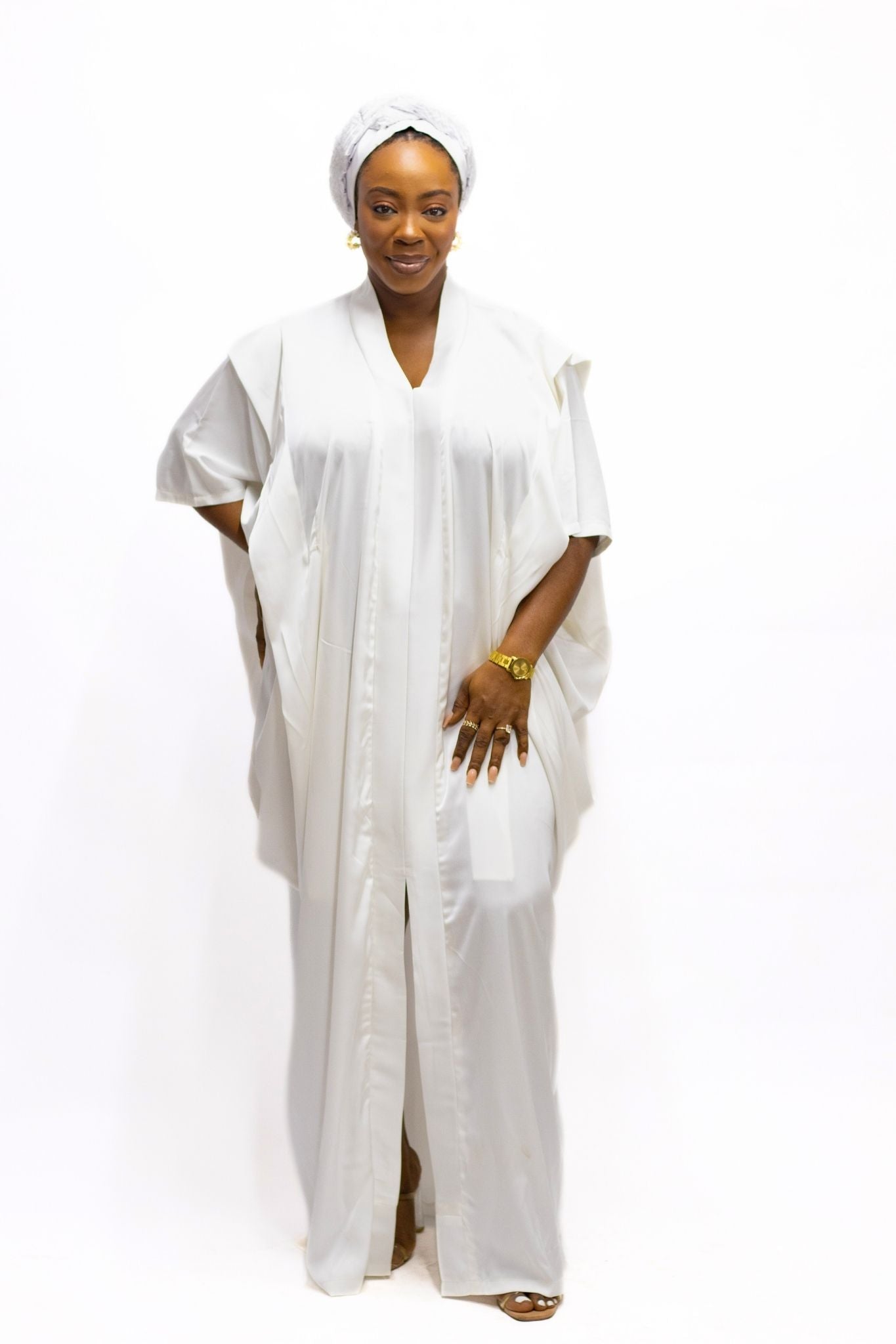 Low Drape Off White Silk Bou Bou - FASHKLO