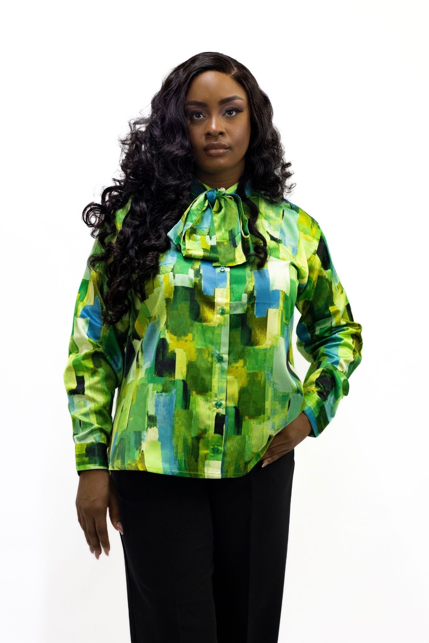 Pattern Silk PussyBow Shirt - FASHKLO